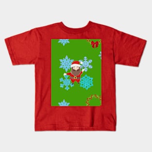 Santa Claus with a Christmas tree seamless pattern on a green background Kids T-Shirt